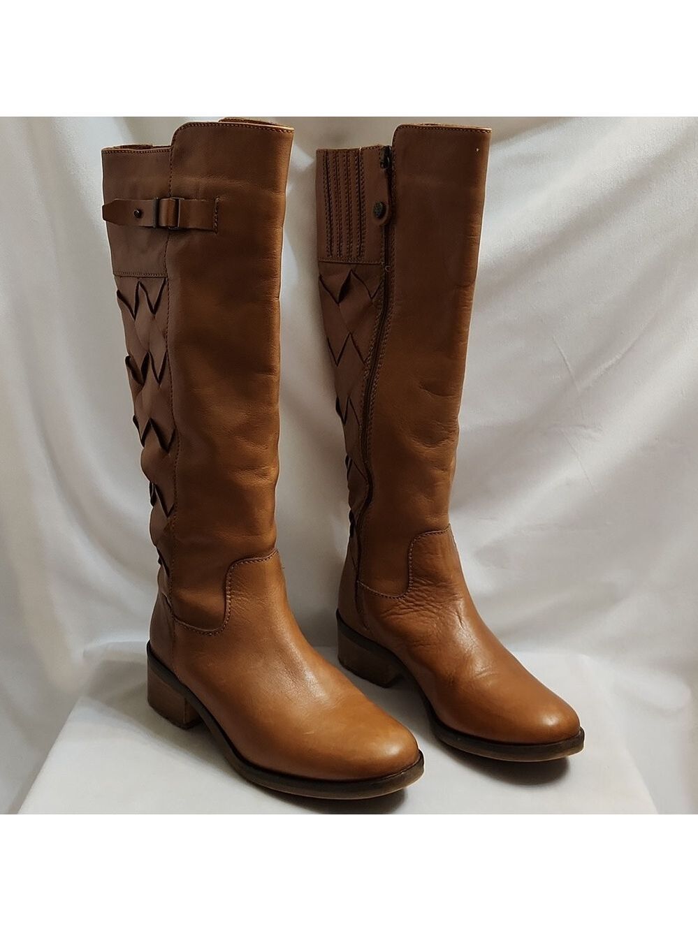Fabianelli Woven Brown Leather Tall Lined Boots (W Size 37)